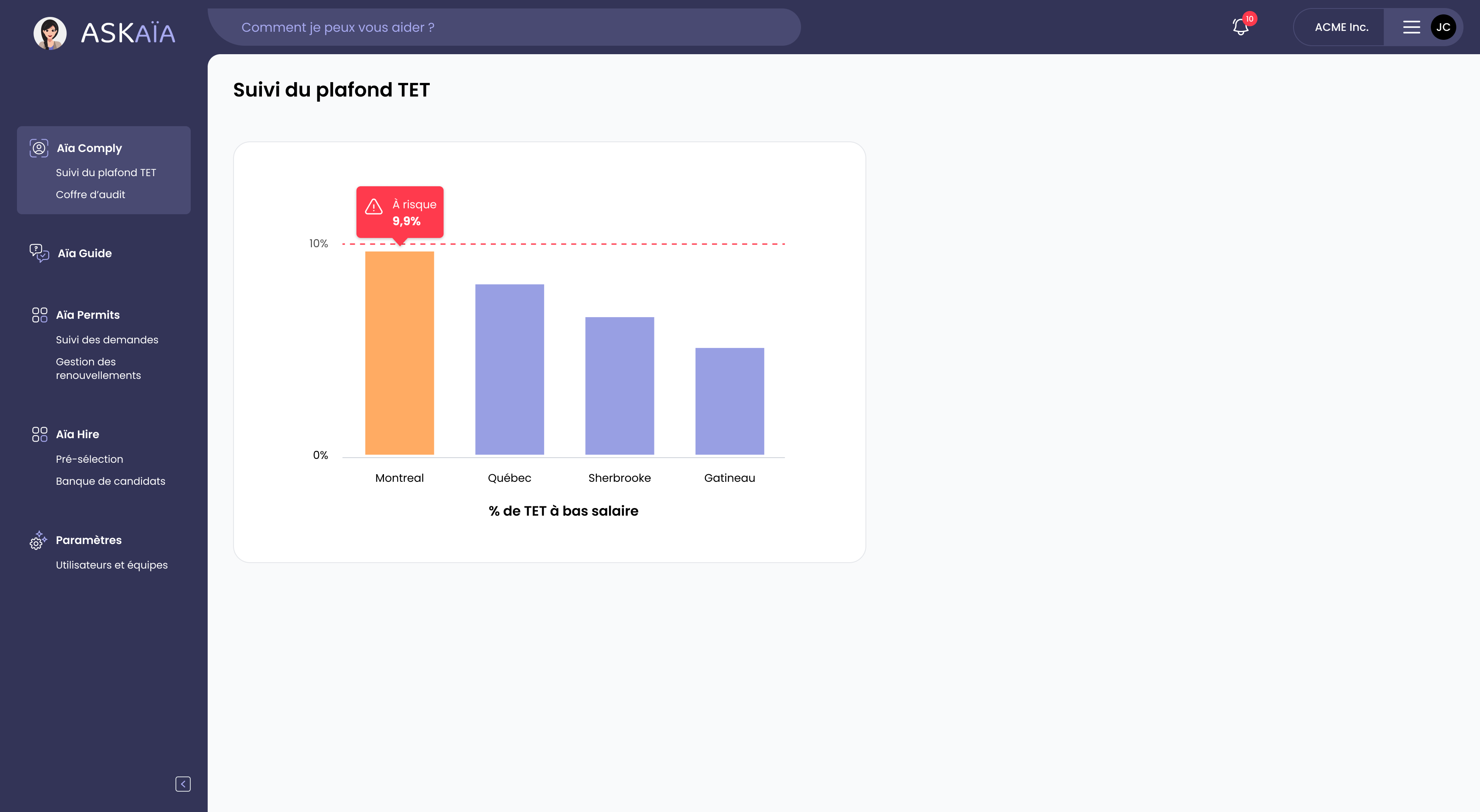 Aia Comply - Suivi du plafond TET